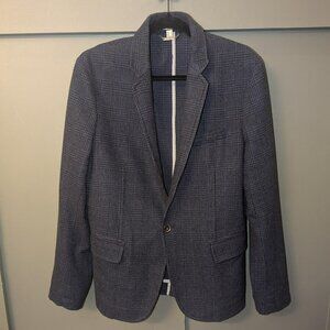 H.E. By Mango Men's Wool Blend Navy Houndstooth Blazer Sport Coat, Medium